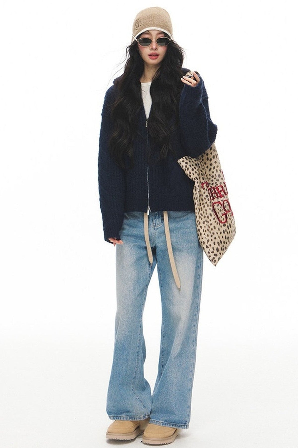 Completo cardigan a maglia a trecce