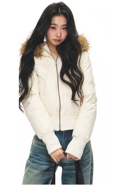 Lightweight Hooded Fur Collar Down Jacket and Pants Set-Up