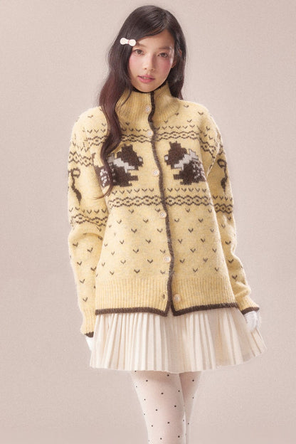 High Collar Dog Knit Cardigan