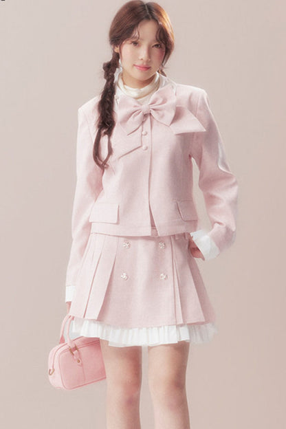 Bowknot Jacket and A-Line Pleated Skirt