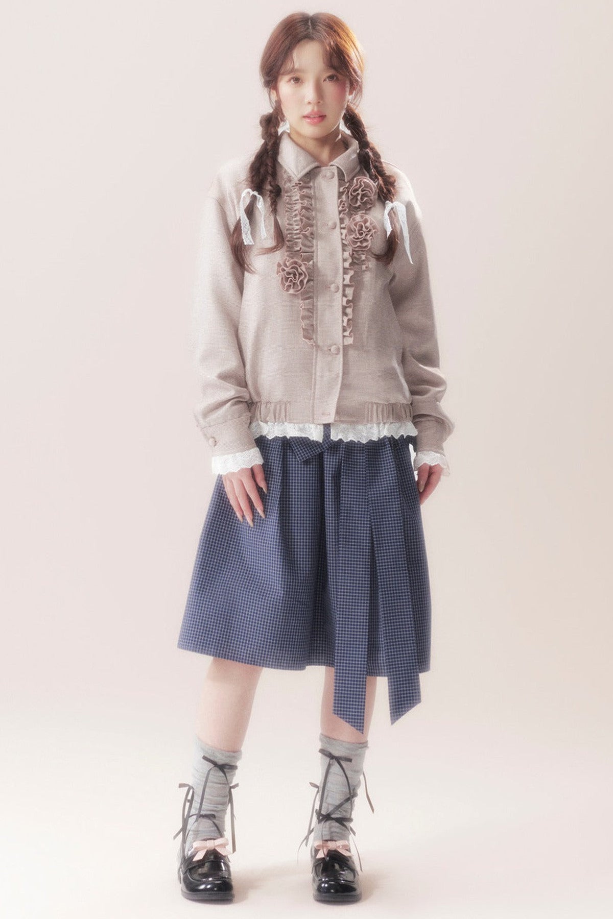 3D Rose Patchwork Ruffle Jacket