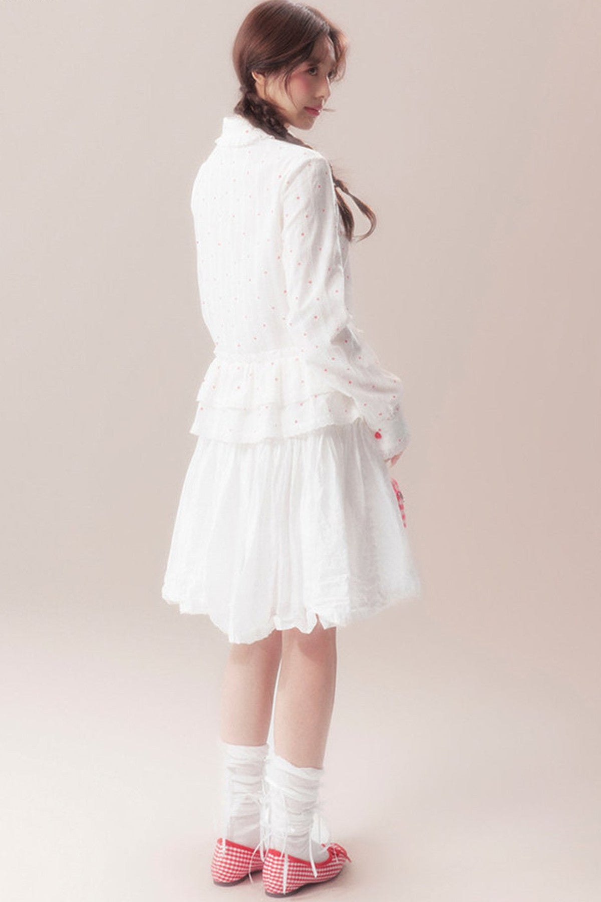 Bow Polka Dot Shirt and Skirt Set-Up