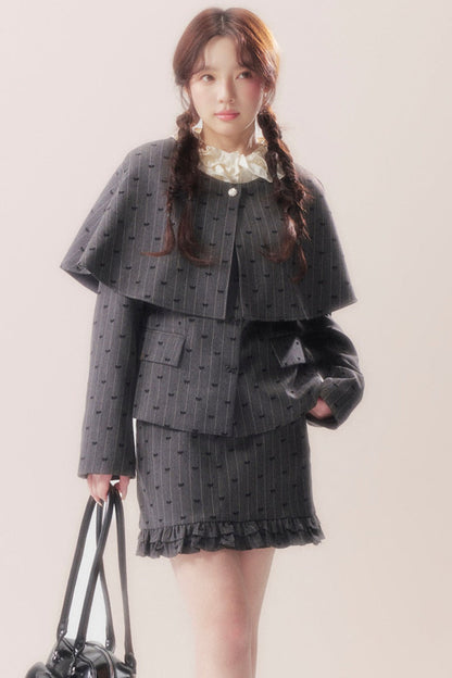Shawl Cape Coat With Skirt and Top Set-Up