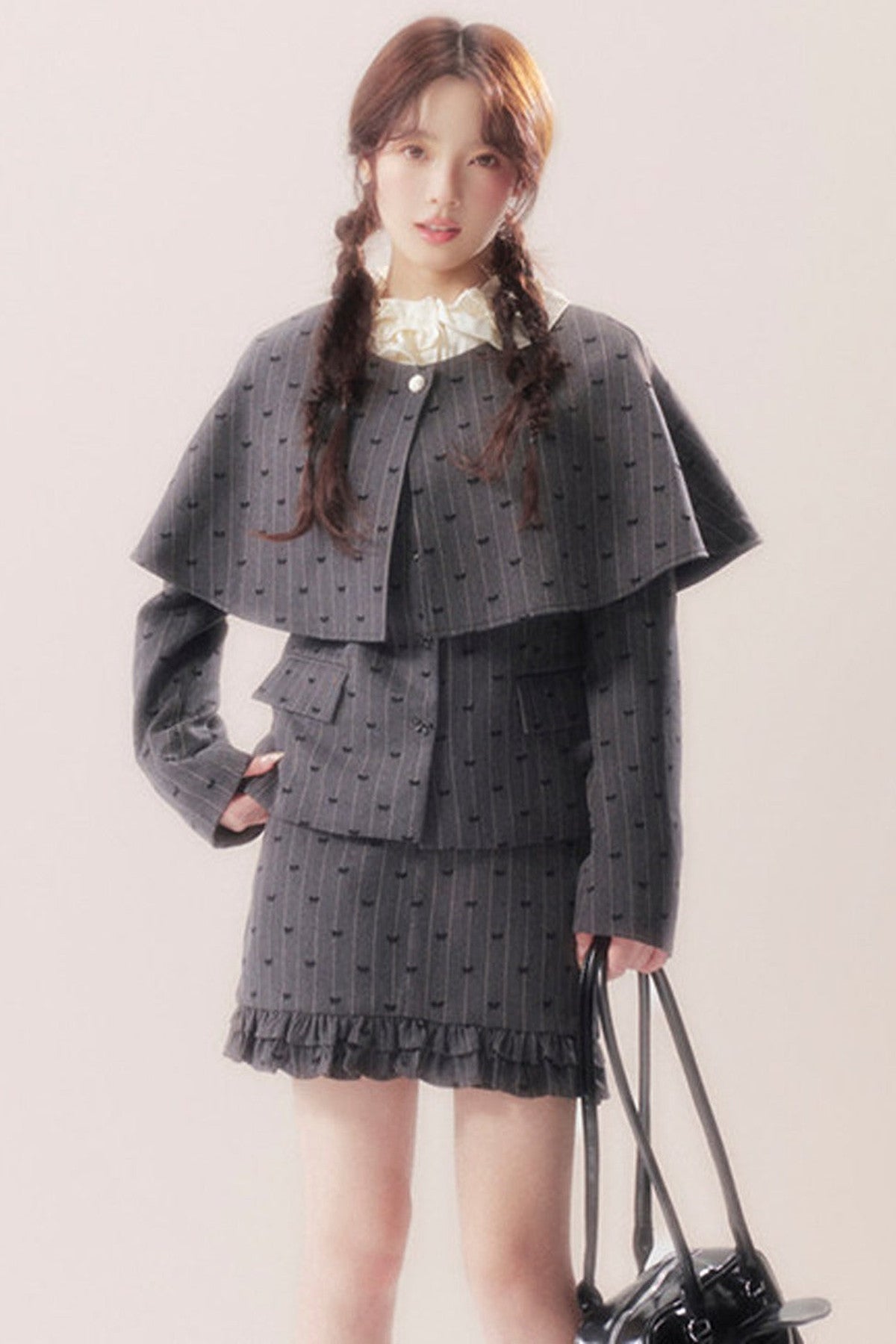 Shawl Cape Coat With Skirt and Top Set-Up