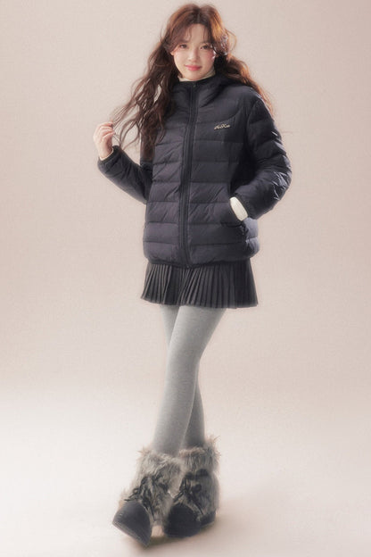 Hooded Logo Ribbed Down Jacket