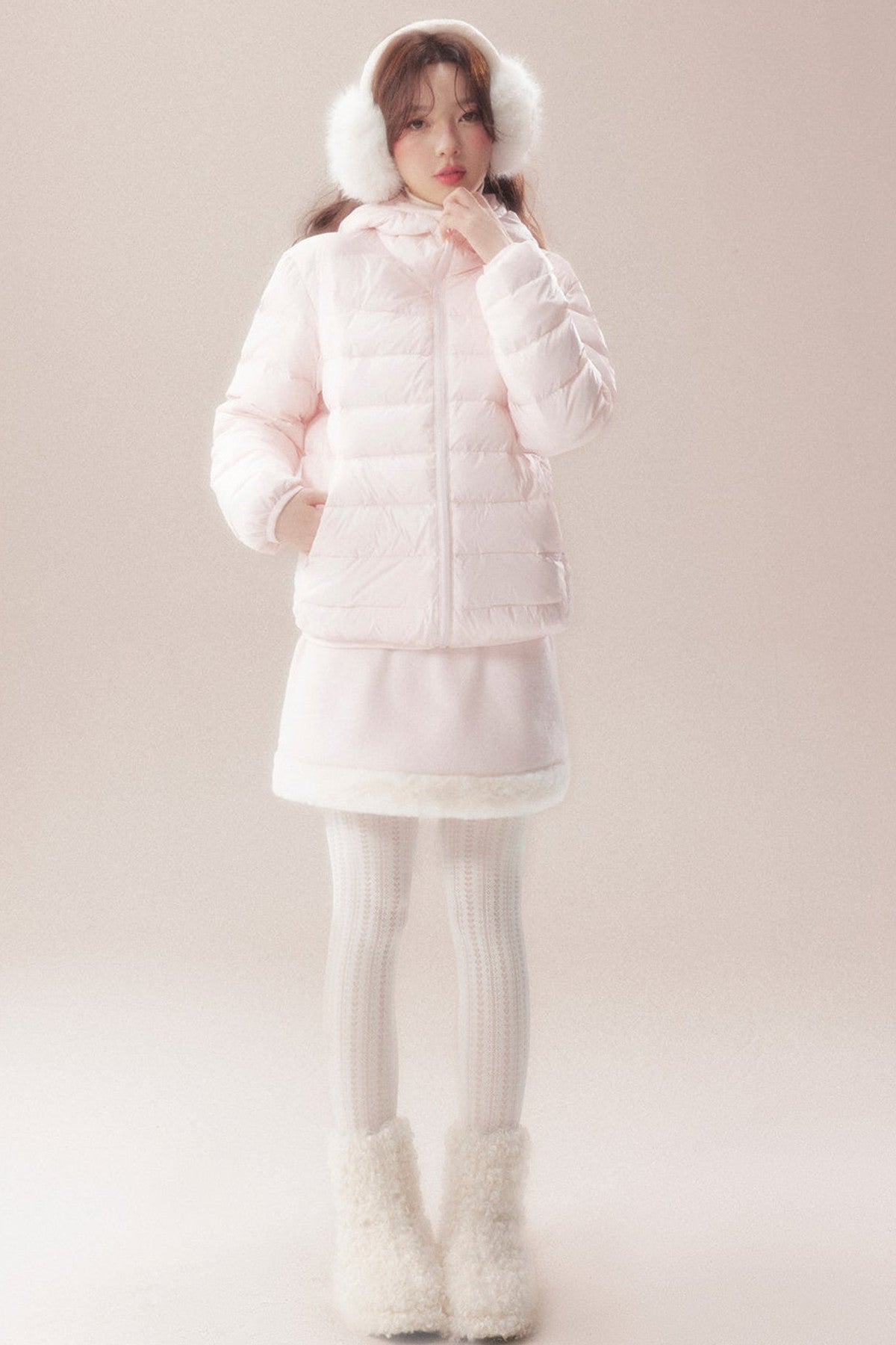 Hooded Logo Ribbed Down Jacket