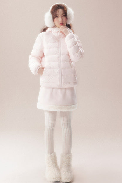 Hooded Logo Ribbed Down Jacket