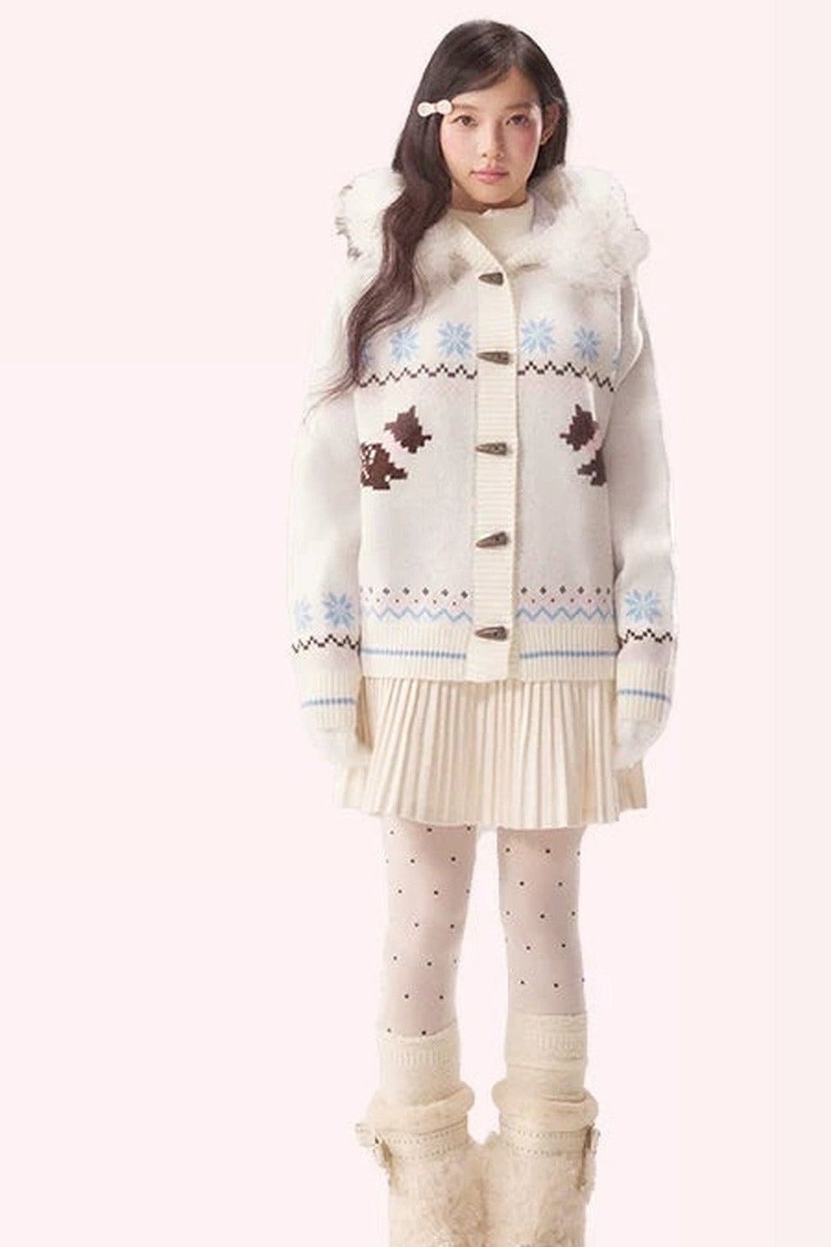 Cárdigan Fair Isle con cuello de pelo de perro