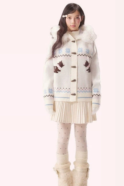 Cárdigan Fair Isle con cuello de pelo de perro