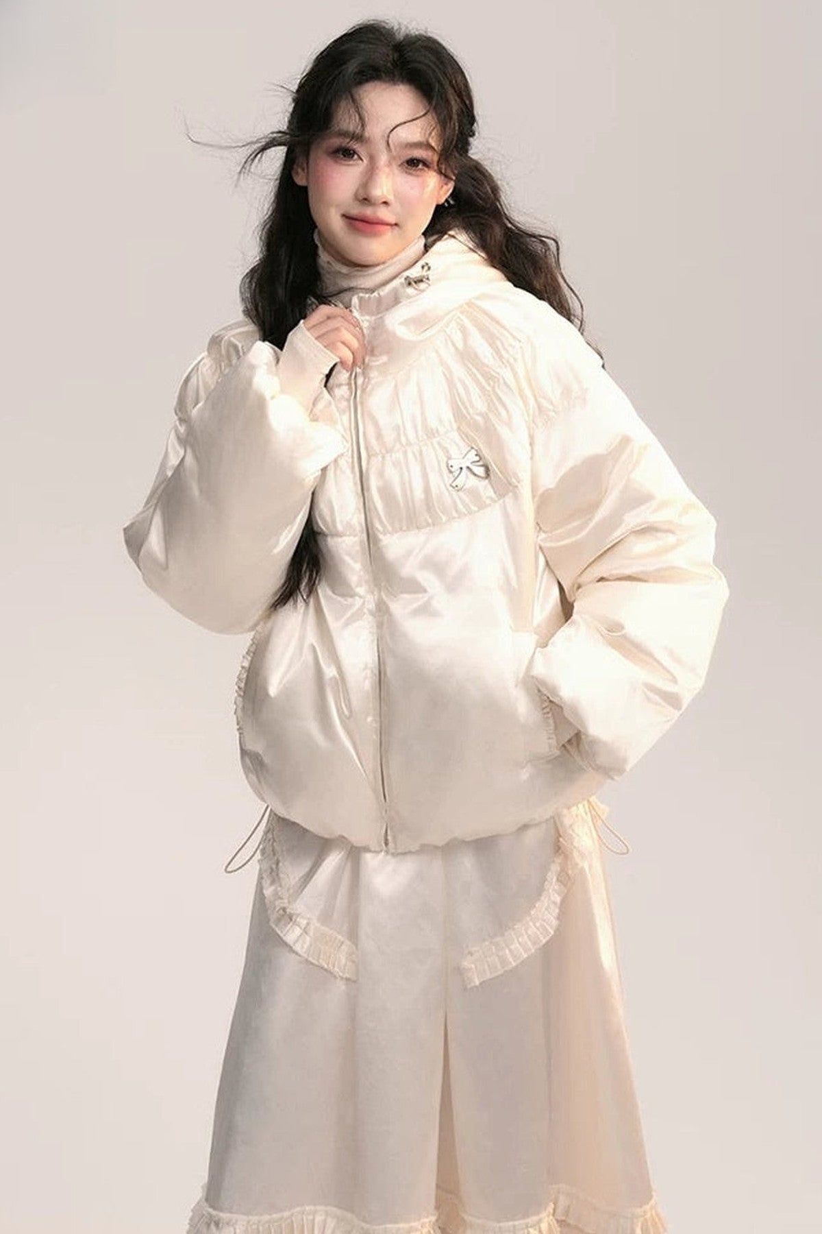 Silk Texture Pleated Puffer Jacket
