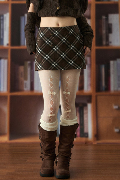 Plaid Woolen A-Line Skirt