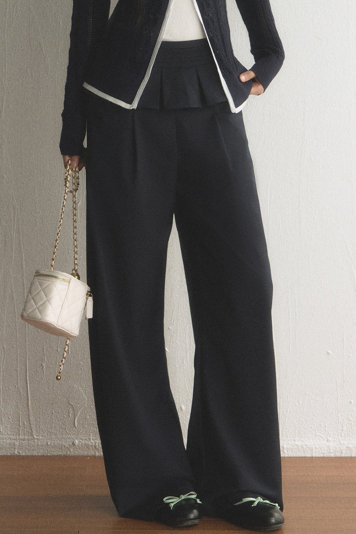 High-Waisted Pleated Straight-Leg Pants