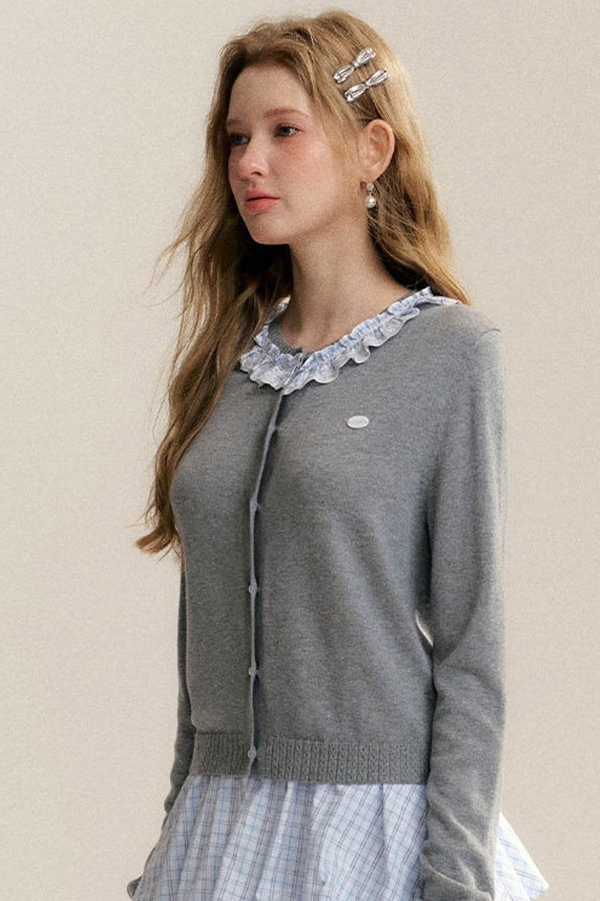 Ruffle Collar Knit Cardigan
