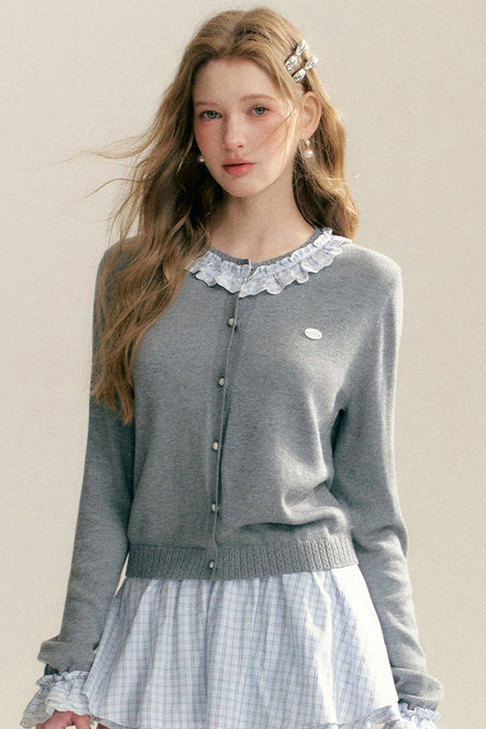 Ruffle Collar Knit Cardigan