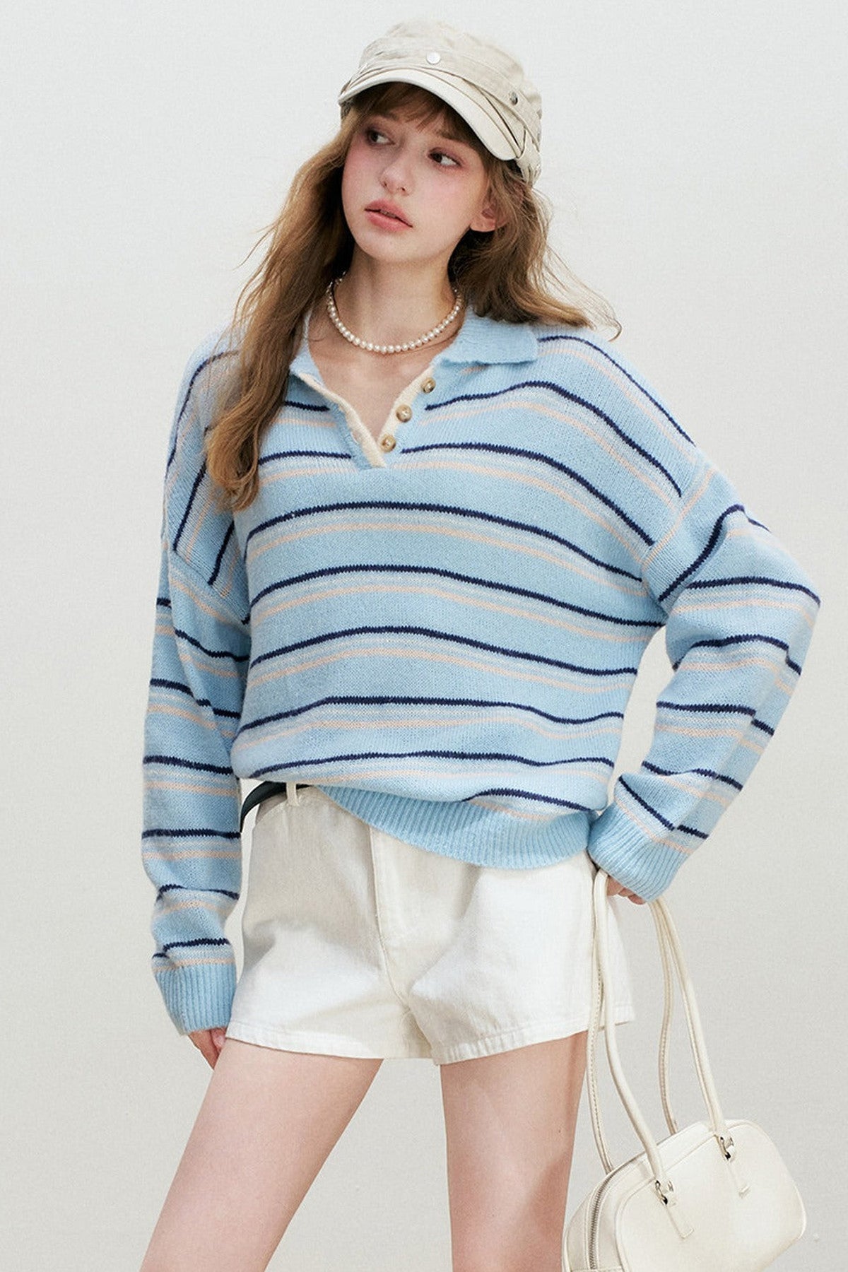 Striped Knit Pullover Polo Shirt