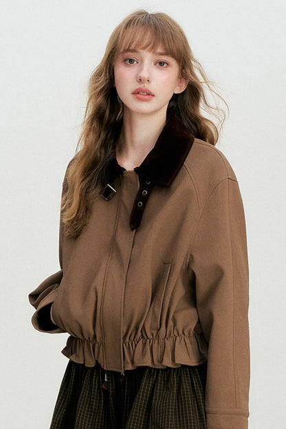 Short Color-Blocked PU Work Jacket