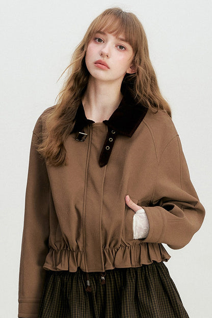 Short Color-Blocked PU Work Jacket