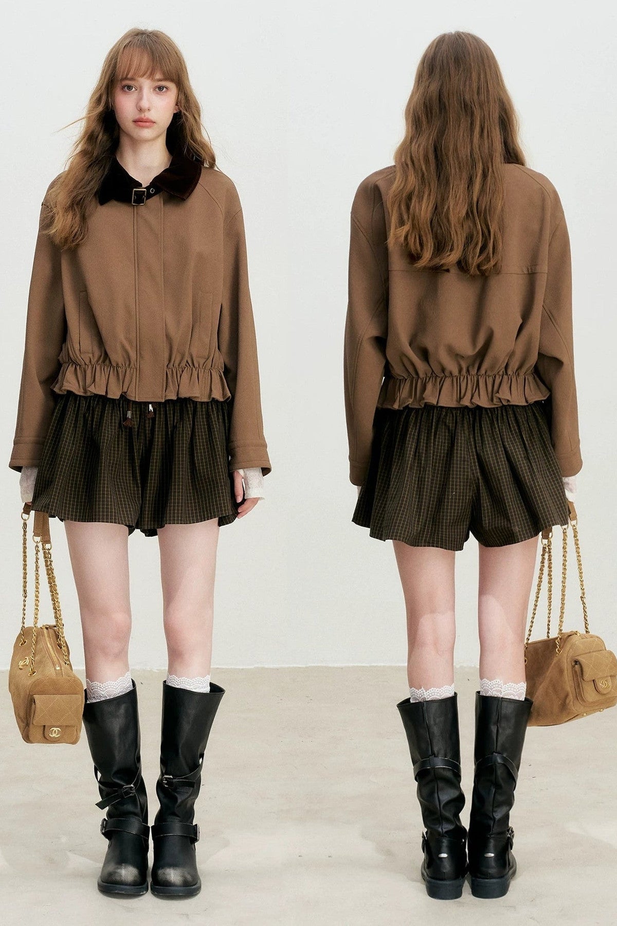 Short Color-Blocked PU Work Jacket