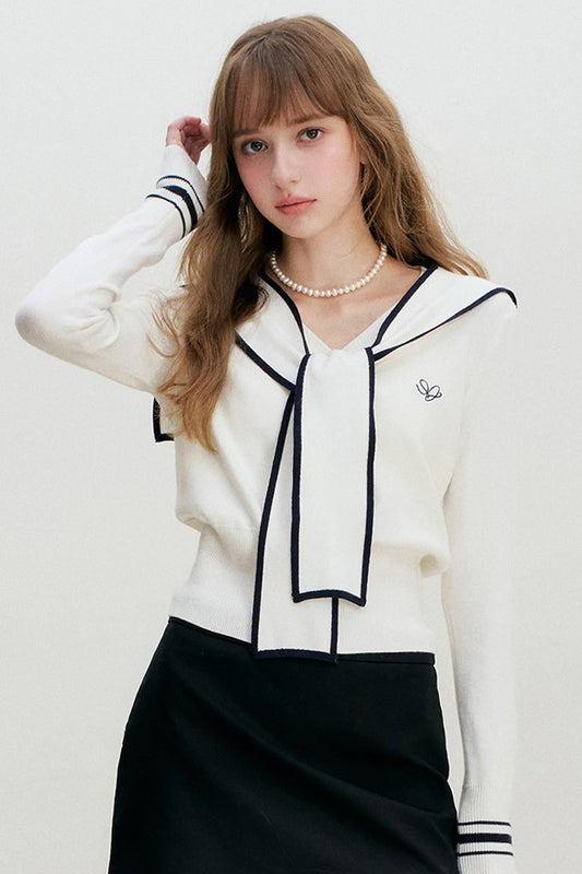 Sailor Collar Shawl Knit Sweater