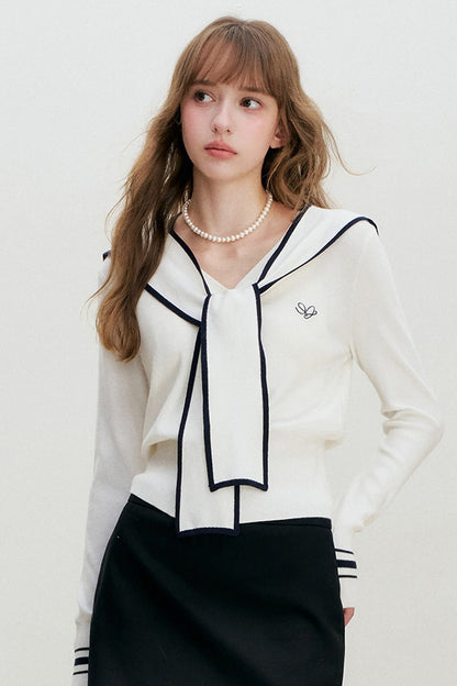Sailor Collar Shawl Knit Sweater