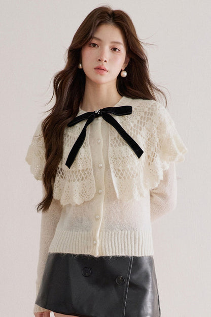 Double-Layer Crochet Bow Cardigan