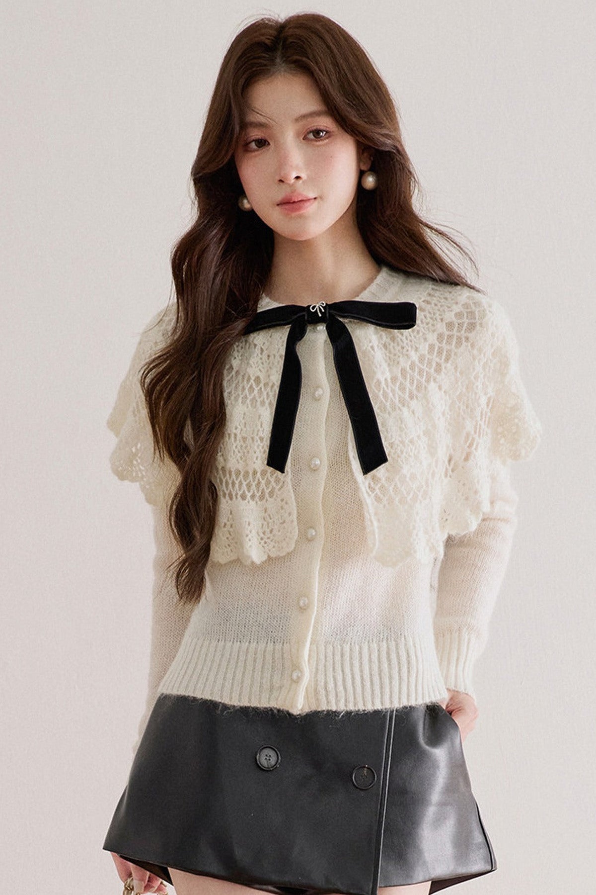 Double-Layer Crochet Bow Cardigan