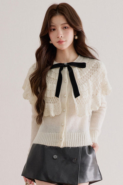 Double-Layer Crochet Bow Cardigan