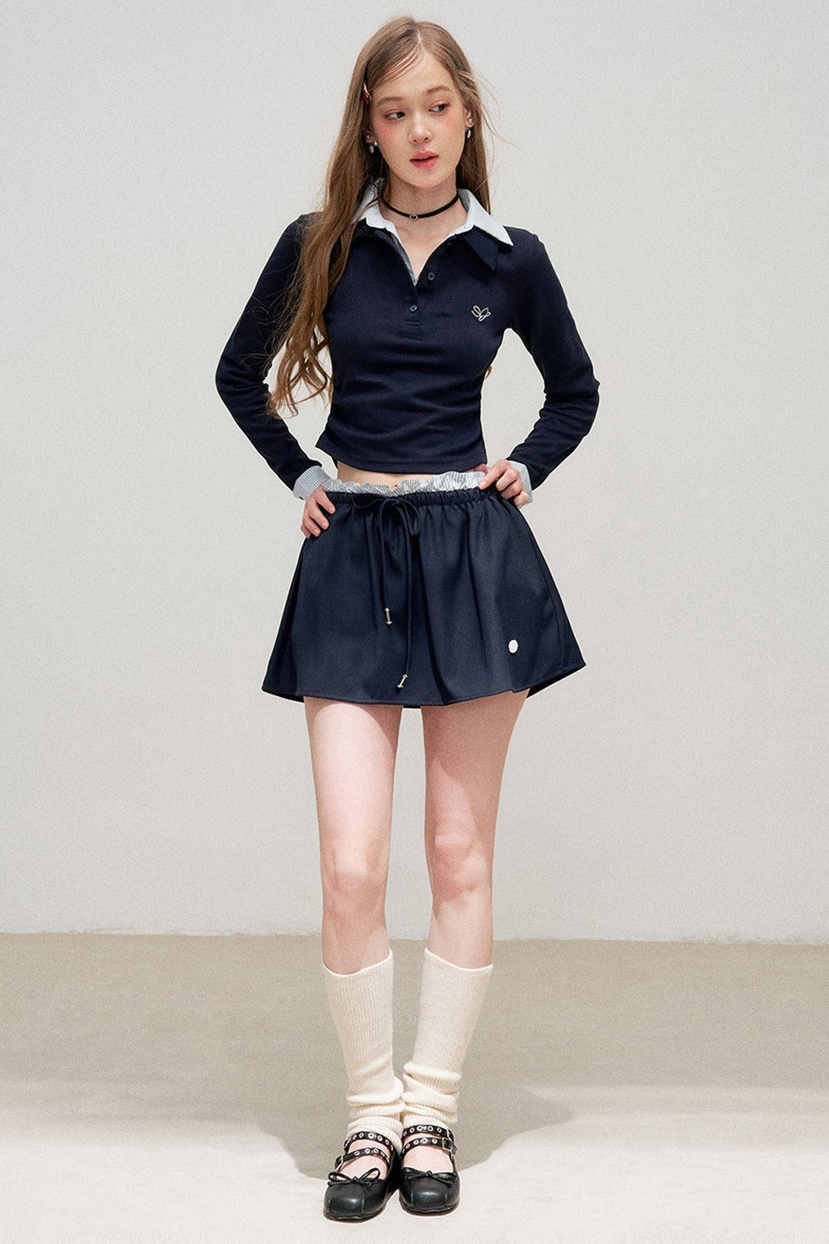 Layered-Look Polo Top and Skirt Set-Up