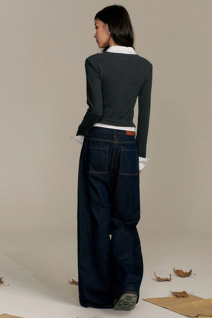 Double-Breasted Layered-Look Knit Top