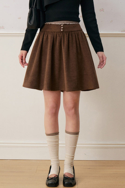 Wool Blend A-Line Lace Waist Skirt