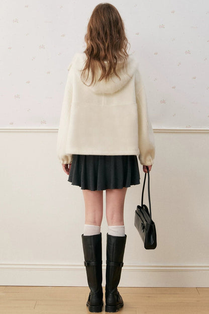 Double-Sided Wool Patchwork Hooded Coat
