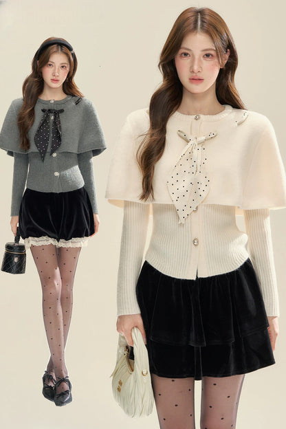 Gray Cape Knit Cardigan