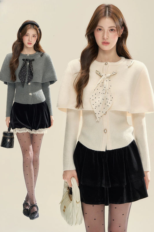 Gray Cape Knit Cardigan