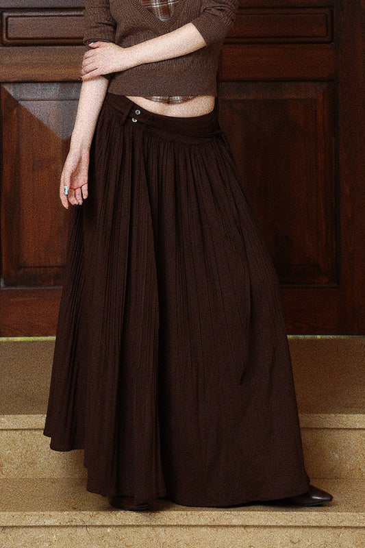 Double-Buckle Pleated Long Skirt