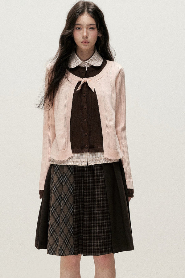 Plaid Collar Layered-Look Knit Top