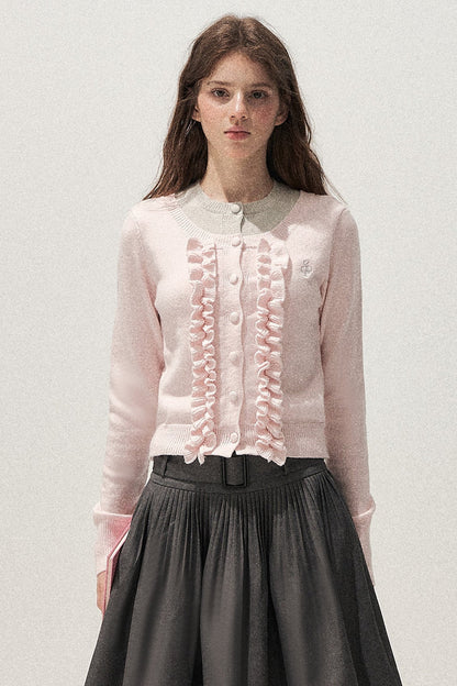Layered-Look Floral Ruffle Sweater