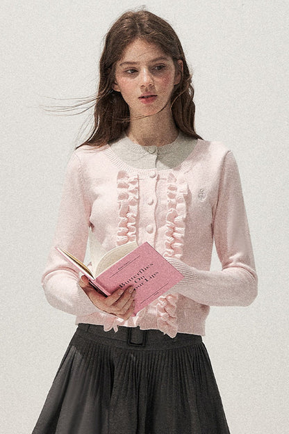 Layered-Look Floral Ruffle Sweater