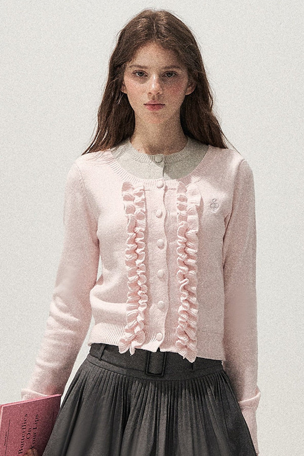 Layered-Look Floral Ruffle Sweater