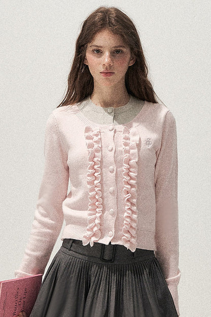 Layered-Look Floral Ruffle Sweater