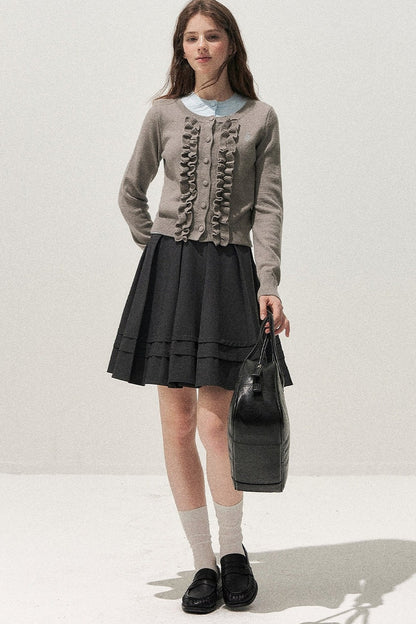 Layered-Look Floral Ruffle Sweater