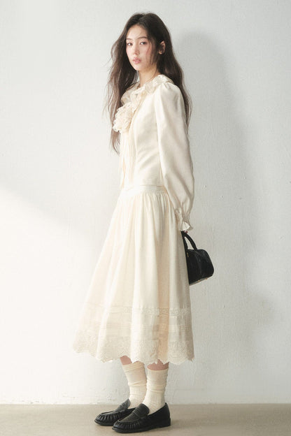 Ruffled Lyocell Shirt and Skirt Set-Up