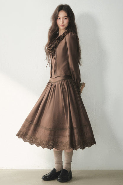 Ruffled Lyocell Shirt and Skirt Set-Up
