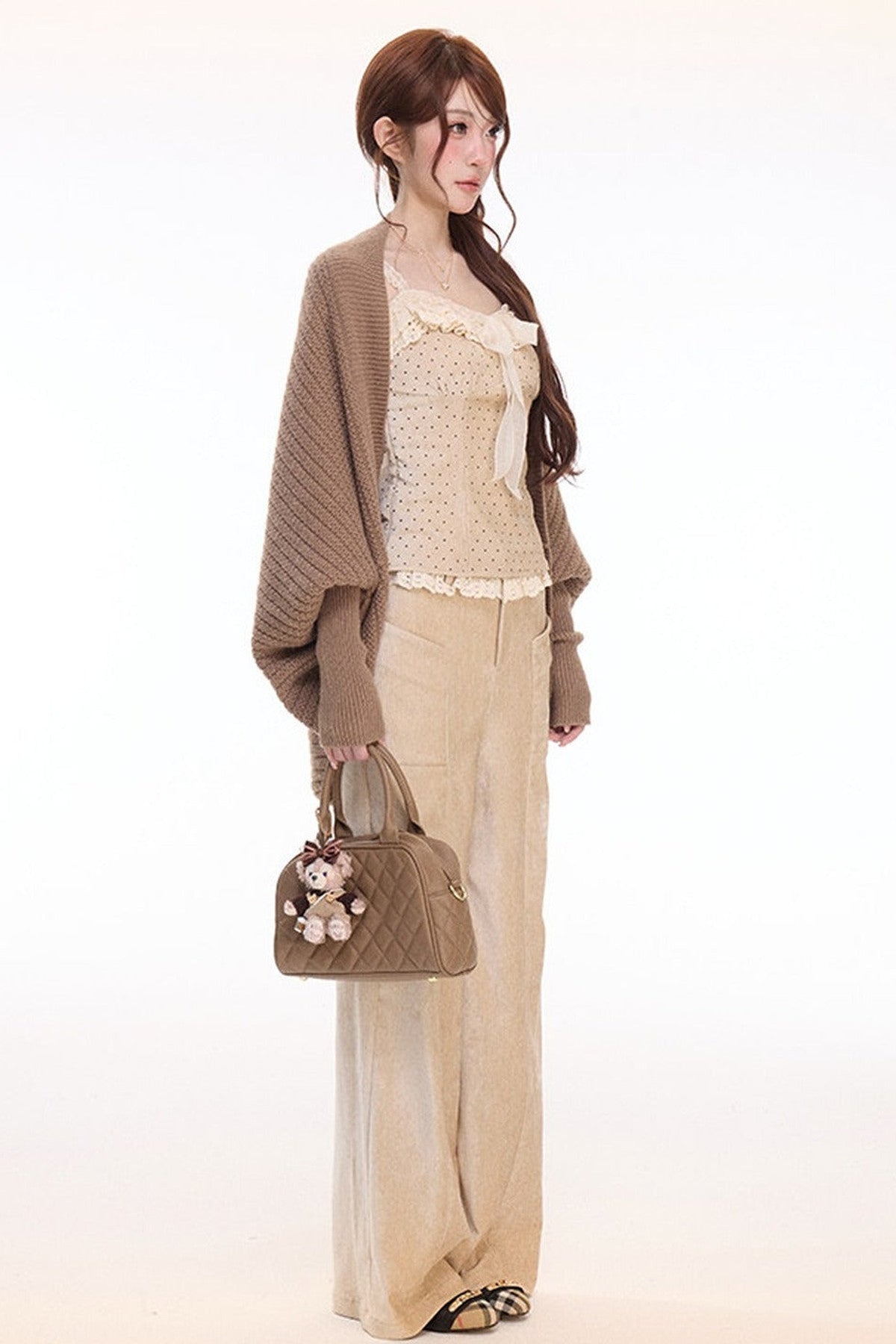 Polka Dot Lace Cami and Knitwear With Pants Set-Up