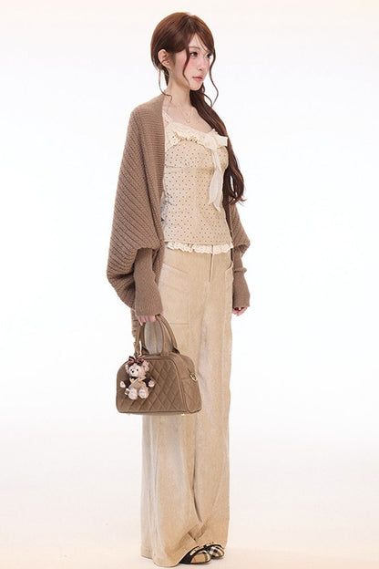 Polka Dot Lace Cami and Knitwear With Pants Set-Up