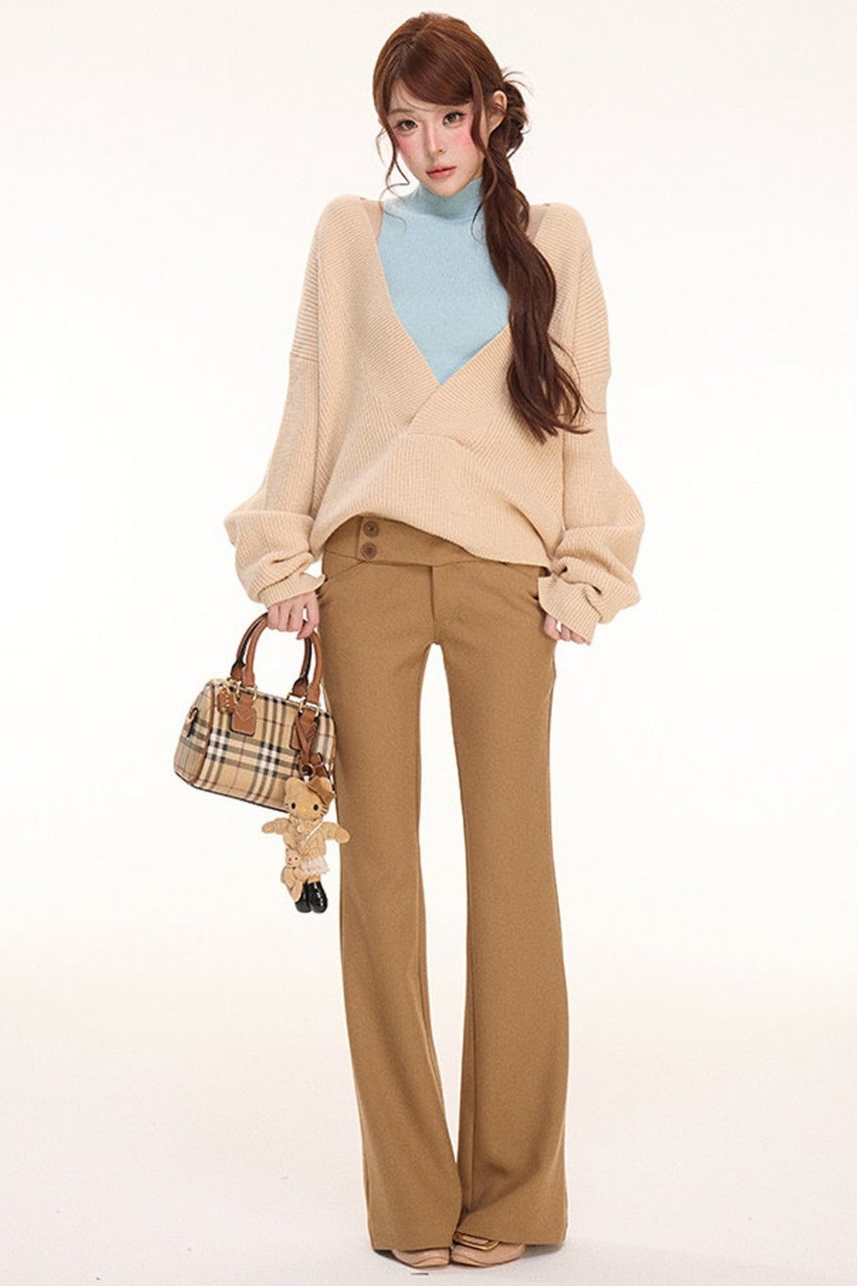 Knit Cardigan Vest Flared Pants Set-Up