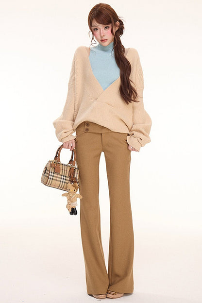 Knit Cardigan Vest Flared Pants Set-Up