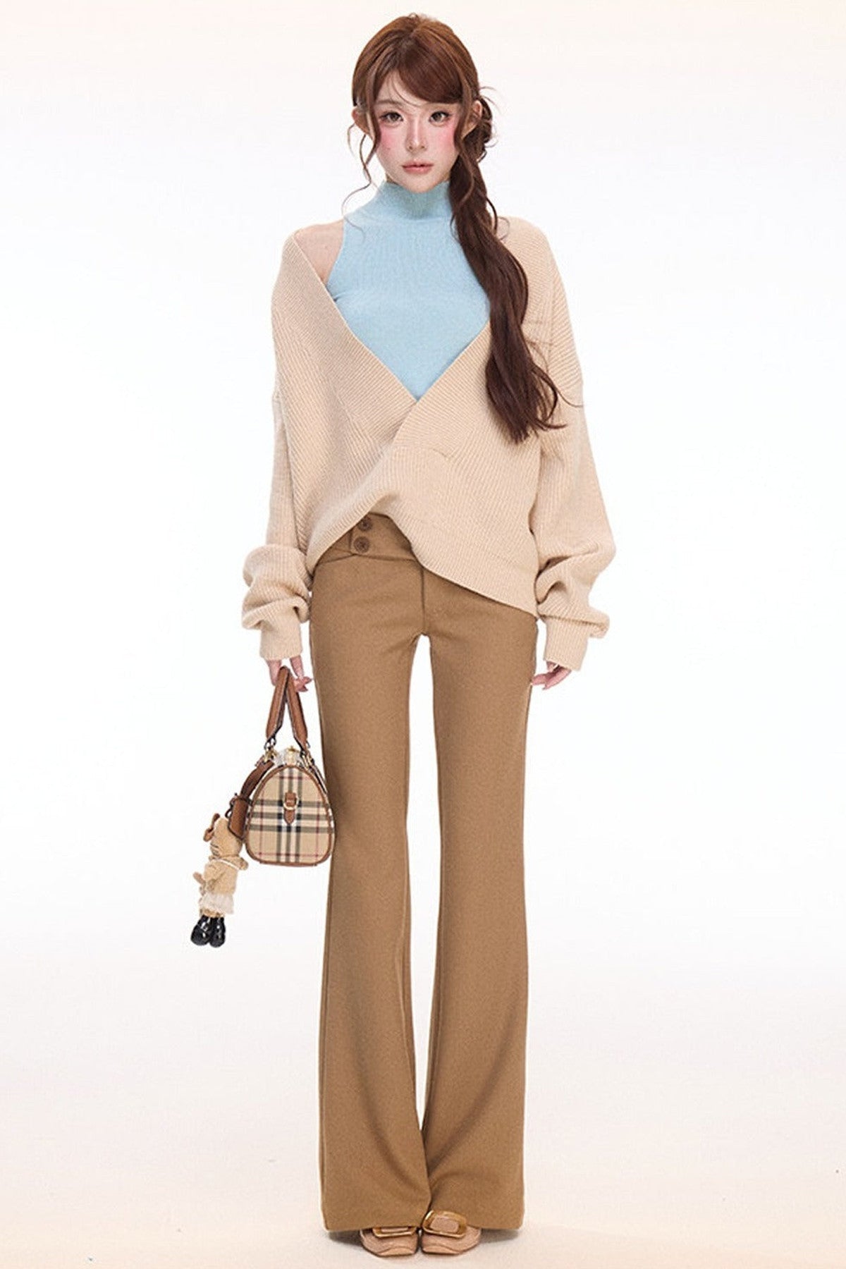 Knit Cardigan Vest Flared Pants Set-Up