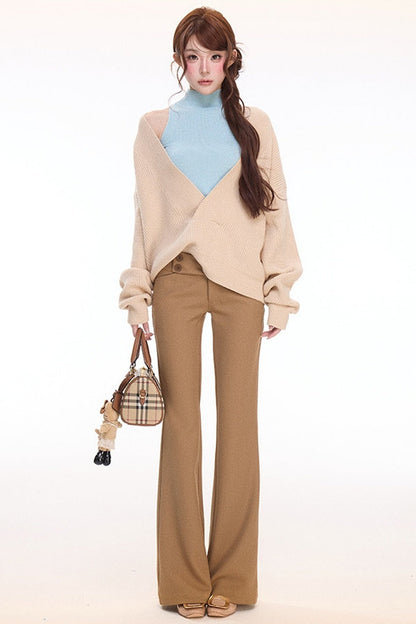 Knit Cardigan Vest Flared Pants Set-Up