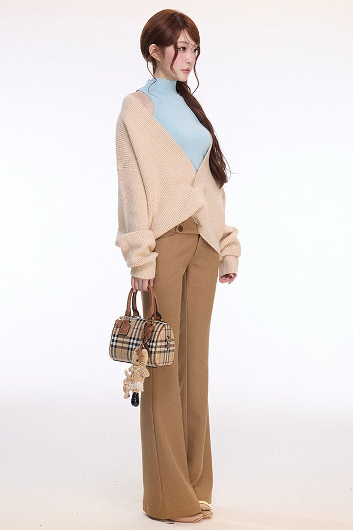 Knit Cardigan Vest Flared Pants Set-Up
