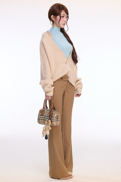 Knit Cardigan Vest Flared Pants Set-Up